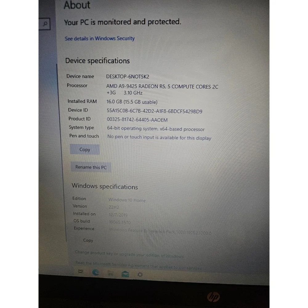 HP Laptop PC 17 inch Grey AMD A9 Processor HD 16 GB W Power cord